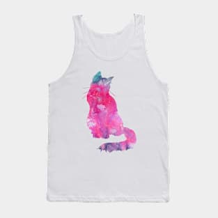 Pink Cat Watercolor Painting Tank Top